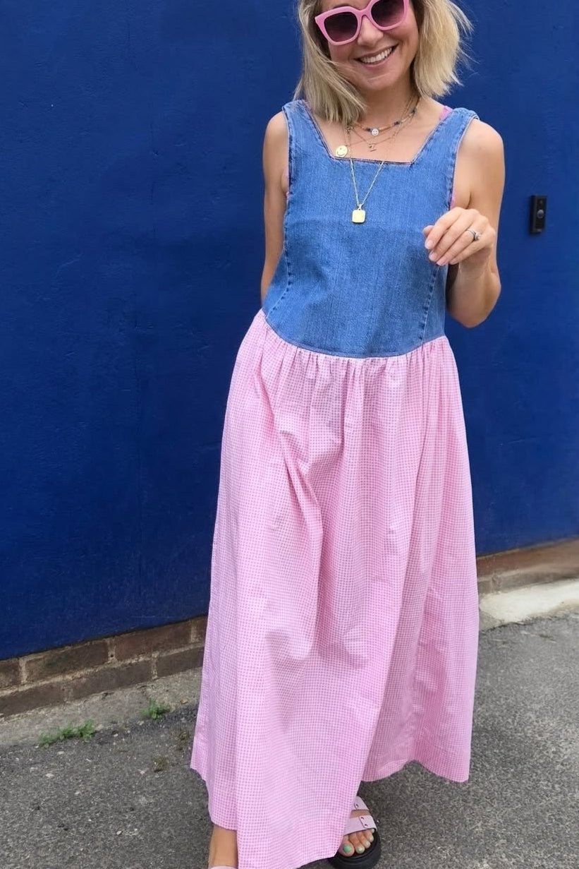 Denim and cotton maxi summer dress