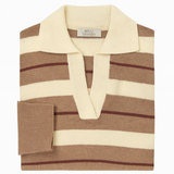 Cashmere Mix Collared Jumper in Taupe & Burgundy Stripe