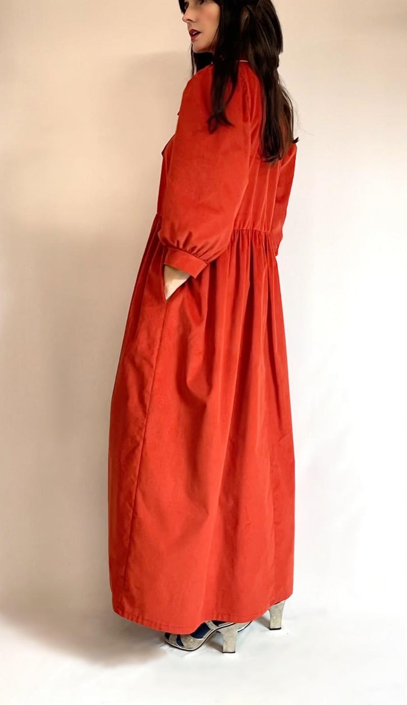 Sadie Maxi Dress in Rust Cord by Minkie Studio