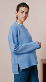 Plain Crew Neck Jumper In Blue by Albaray