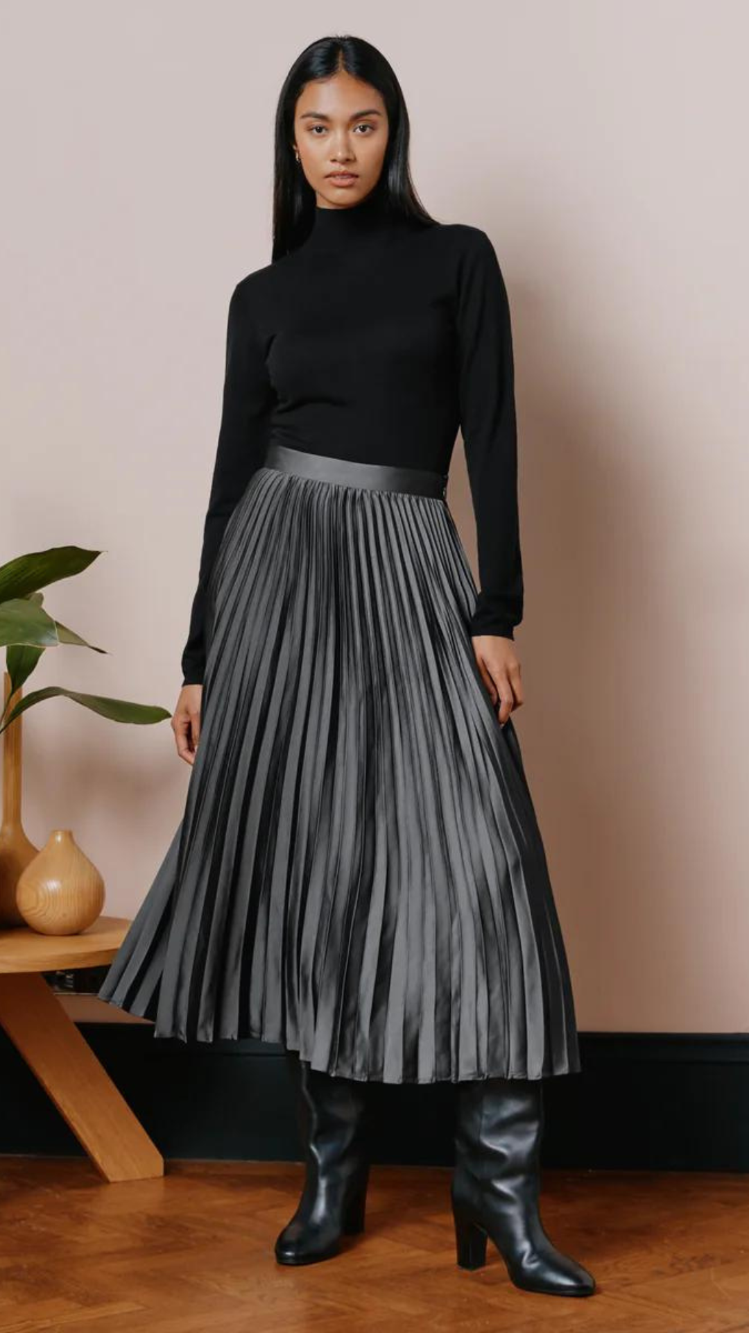 Dark grey shop pleated midi skirt