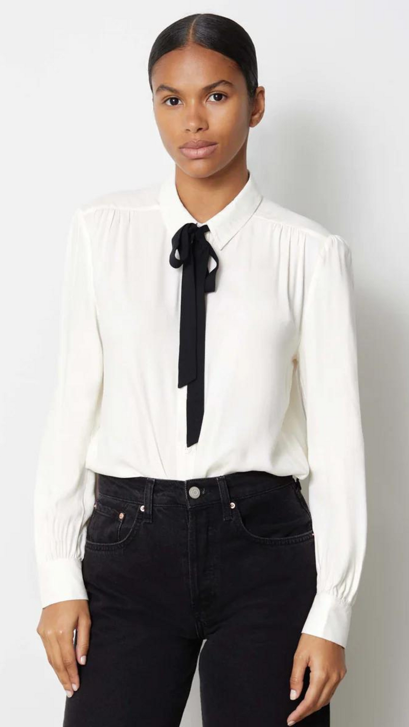 Tie Neck Blouse White By Albaray