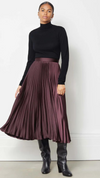 Satin Pleat Skirt In Burgundy by Albaray
