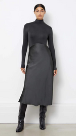Turtle Neck Satin And Jersey Dress In Grey by Albaray