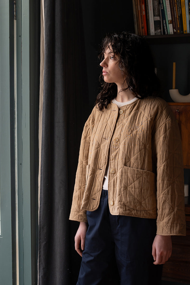 Amy Jacquard Quilt Jacket in Bark with Liberty Lining by Elwin