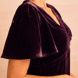 Anais Velvet V-Neck Jumpsuit in Aubergine