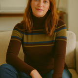 Cashmere Mix High Neck Jumper in Brown & Khaki Stripe