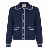 Cashmere Mix Cardigan in Navy & Light Blue