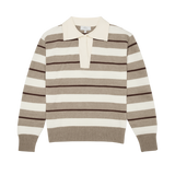 Cashmere Mix Collared Jumper in Taupe & Burgundy Stripe