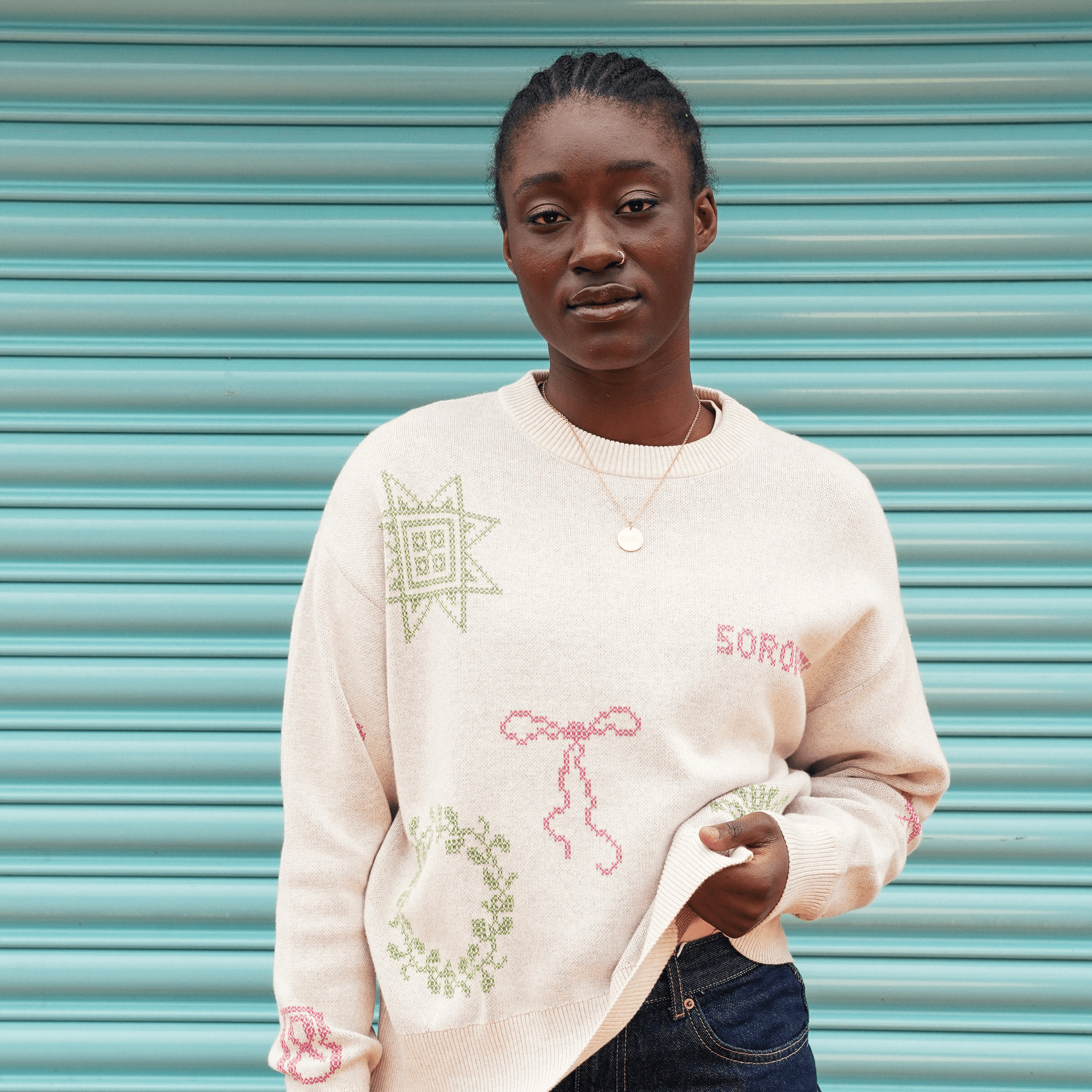 Cross Stitch Jumper in Ecru - Pre Order Jumper Black & Beech