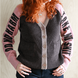 Do No Harm Take No Shit Lambswool Cardigan in Cocoa & Calamine Cardigan Black & Beech
