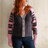Do No Harm Take No Shit Lambswool Cardigan in Cocoa & Calamine Cardigan Black & Beech