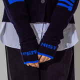 Feminist Fingerless Mittens in Navy & Klein