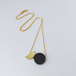Black Disc And Semi Brass Circle Necklace by Brass And Bold
