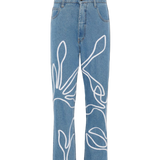 High Waisted Organic & Recycled Floral Trim Blue Jeans