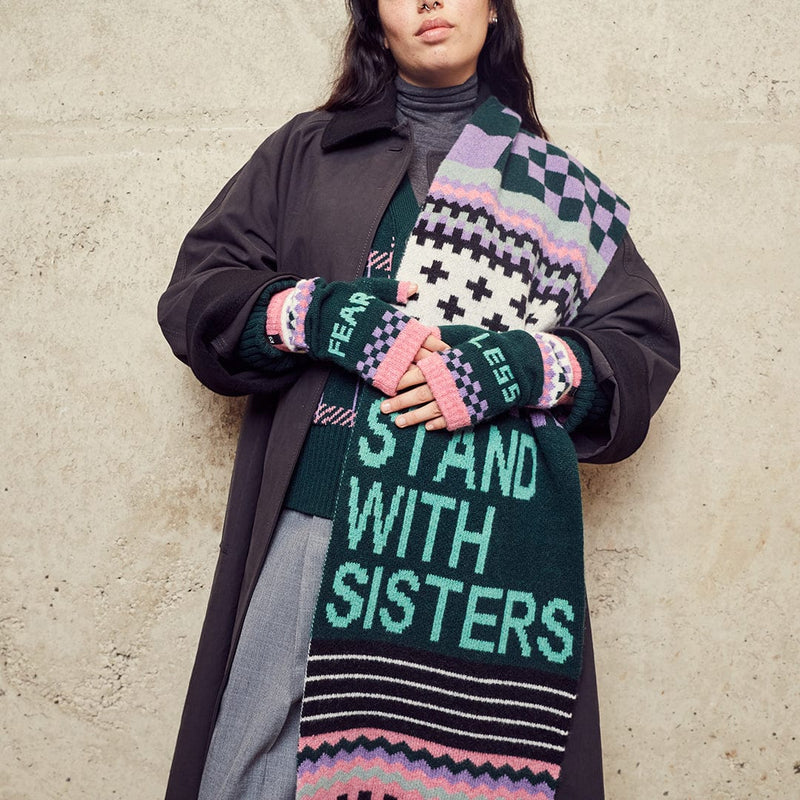 Fearless Patchwork Mittens in Forest Green Gloves & Mittens Black & Beech