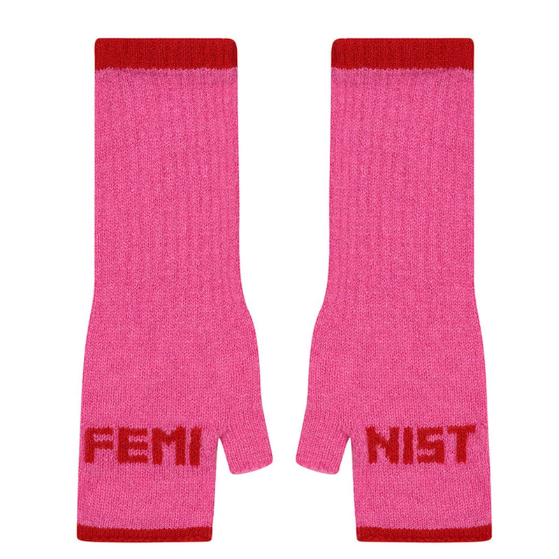 Feminist Fingerless Mittens in Bubblegum & Rouge Gloves & Mittens Black & Beech