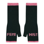 Feminist Fingerless Mittens in Forest Green & French Rose Gloves & Mittens Black & Beech