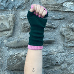 Feminist Fingerless Mittens in Forest Green & French Rose Gloves & Mittens Black & Beech