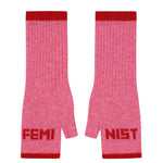 Feminist Fingerless Mittens in French Rose & Rouge Gloves & Mittens Black & Beech