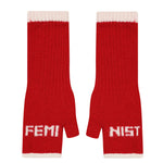 Feminist Fingerless Mittens in Rouge & Ecru Gloves & Mittens Black & Beech