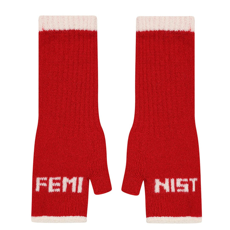 Feminist Fingerless Mittens in Rouge & Ecru Gloves & Mittens Black & Beech