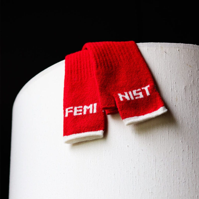 Feminist Fingerless Mittens in Rouge & Ecru Gloves & Mittens Black & Beech