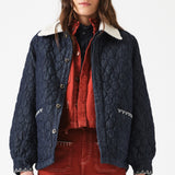 Frida Sherpa Collar Quilted Jacket in Nightfall