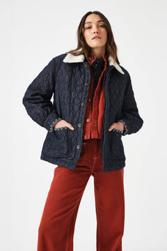 Frida Sherpa Collar Quilted Jacket in Nightfall