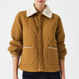 Frida Sherpa Collar Quilted Jacket in Olive