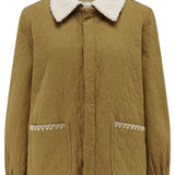 Frida Sherpa Collar Quilted Jacket in Olive