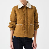 Frida Sherpa Collar Quilted Jacket in Olive