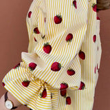 Strawberry Print Cotton Luna Blouse