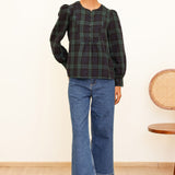 Nell Organic Cotton Checked Blouse in Navy/Green