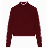 Cashmere Mix High Neck Jumper in Burgundy & Pink Checkerboard