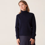 Cropped wool cashmere navy jumper with ribbed roll neck
