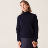 Cropped wool cashmere navy jumper with ribbed roll neck