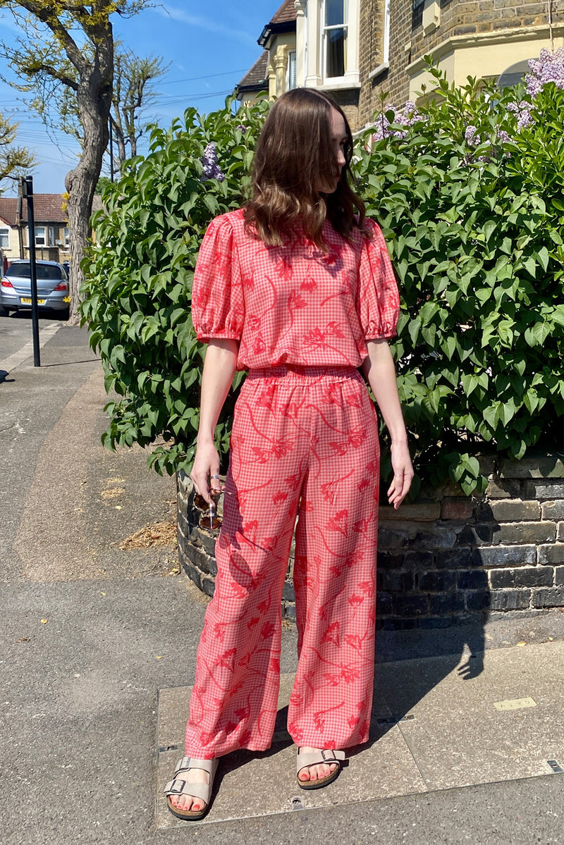 Posey Trouser in Rose Geo Blooms Print by Katrina & Re