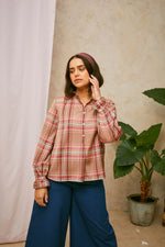 Marie Gather Neck A-Line Blouse, Pink Check by Saywood
