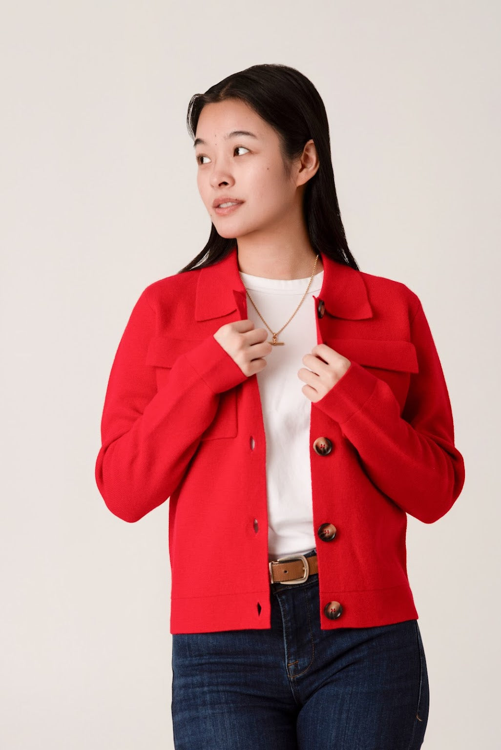 Rebecca Knit Utility Jacket in Red by Porridge Knitwear