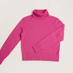 Cropped peonie pink wool cashmere jumper with ribbed roll neck detailing