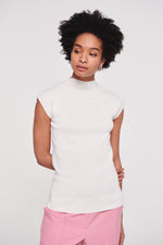 Henley Grown on Neck Knit Top in Ivory by Aligne