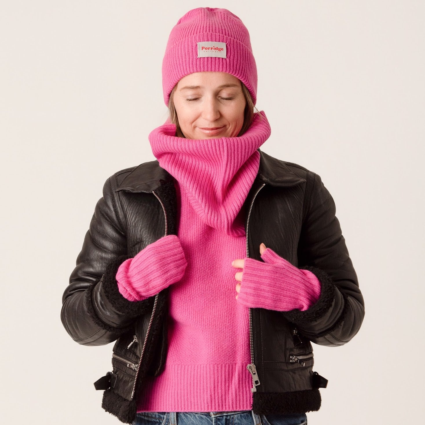 Soft pink rib knit beanie made from warm wool cashmere blend