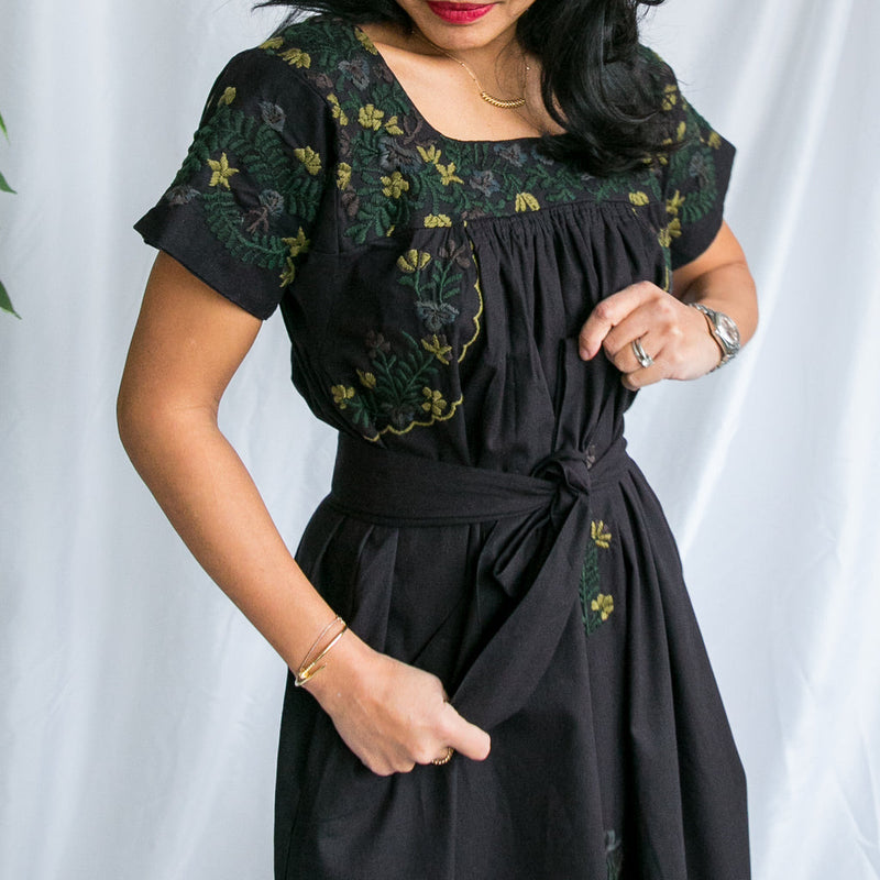 Mexican Kaftan dress in black by Arifah Studio