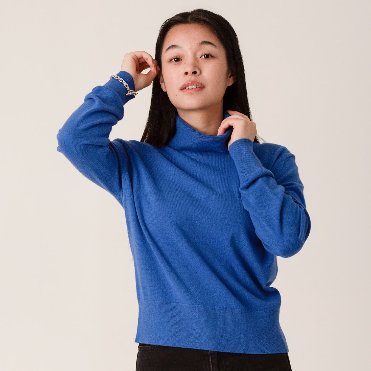 Anne Polo Neck Cropped Jumper in Blue by Porridge Knitwear