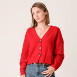 Lucy V-Neck Cropped Cardigan in Red by Porridge Knitwear