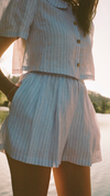 Organic Linen Shorts in Blue Stripe by Ma + Lin