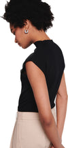 Henley Grown on Neck Knit Top in Black by Aligne