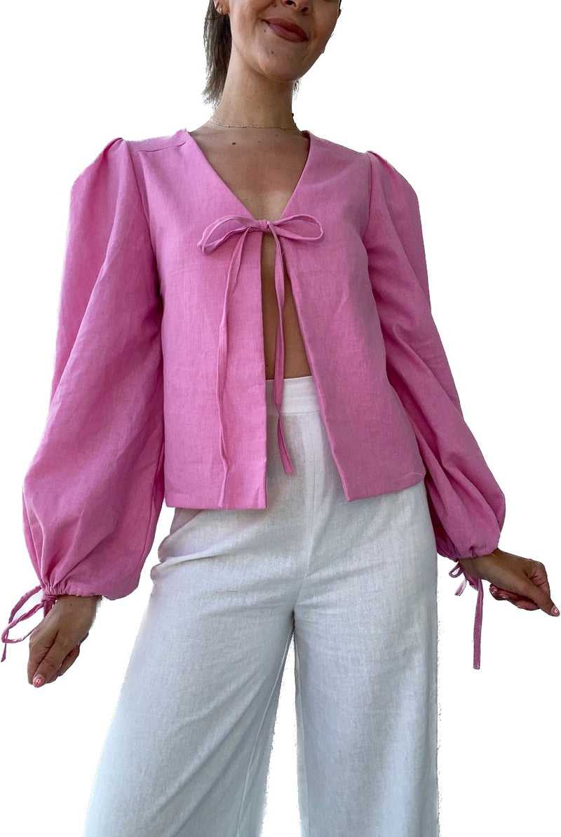 Candy Pink Linen Palma Top by Before July