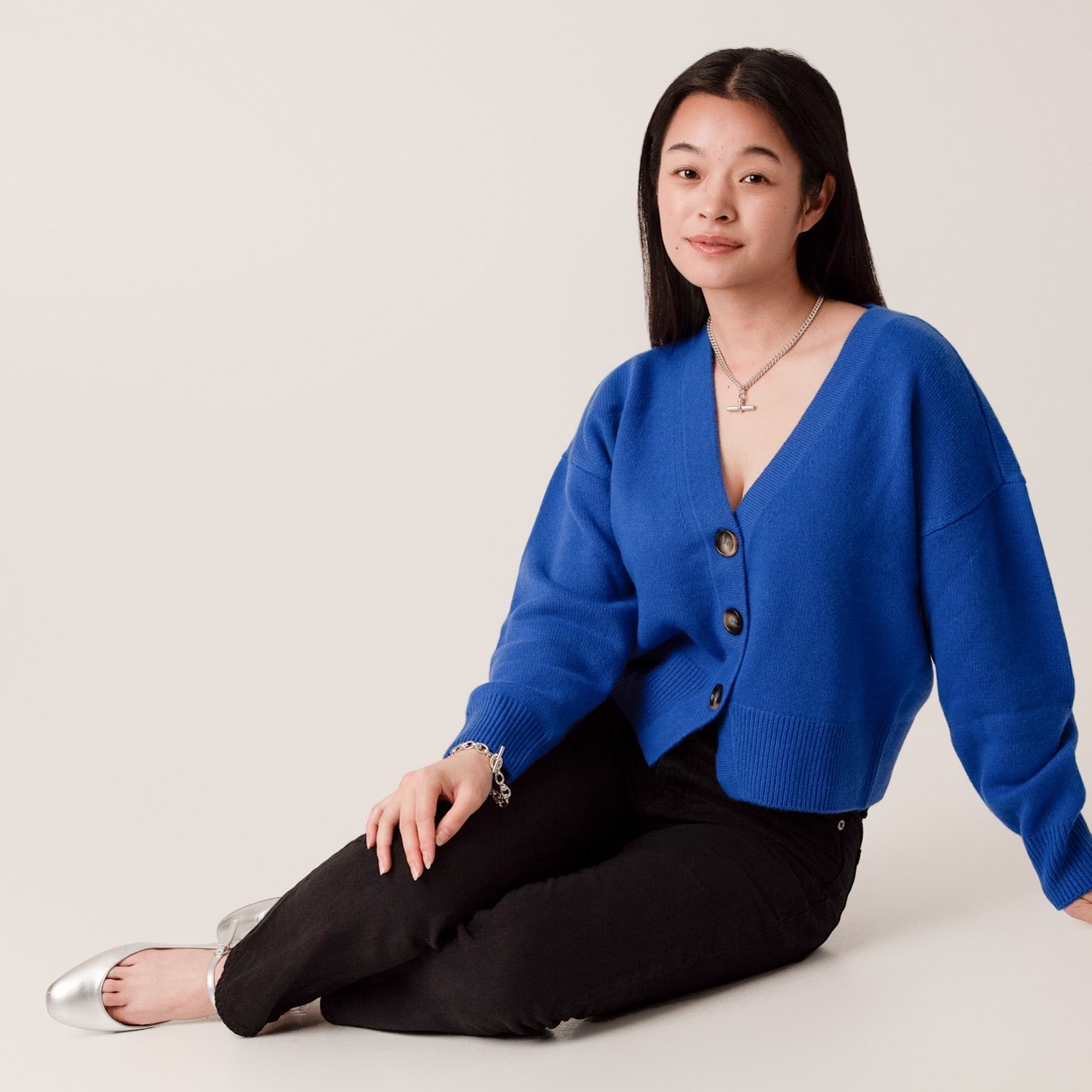Lucy V-Neck Cropped Cardigan in Blue by Porridge Knitwear